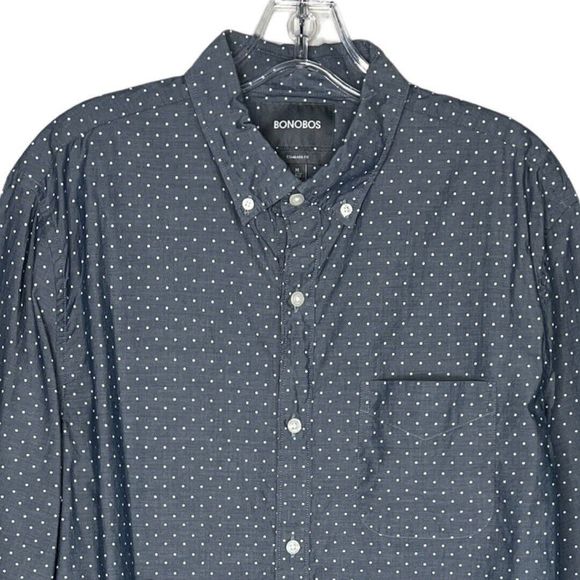 Bonobos Shirt Men Medium Long Gray White Polka Dot Office Career Casual Preppy - Picture 3 of 8